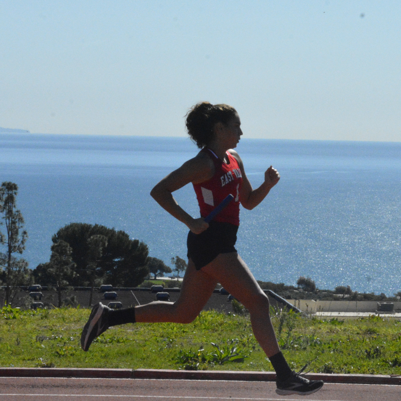Track runner in a relay race