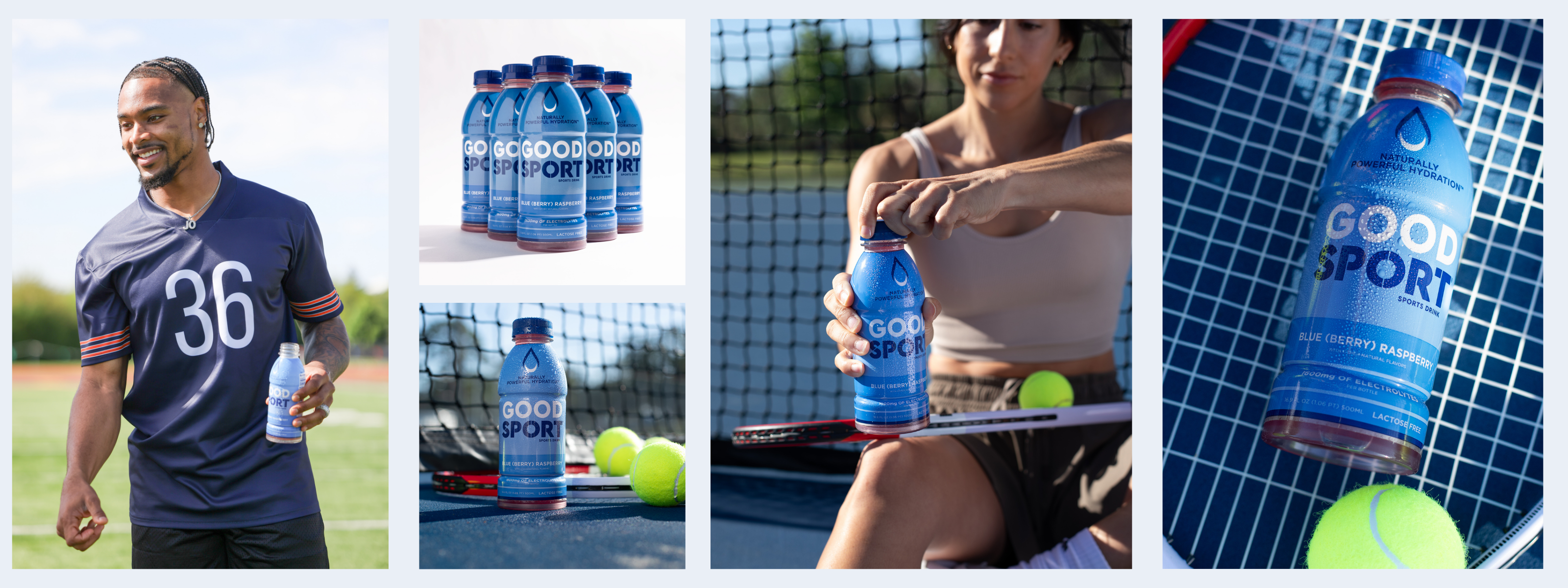 Collage of athletes drinking Blue Raspberry.