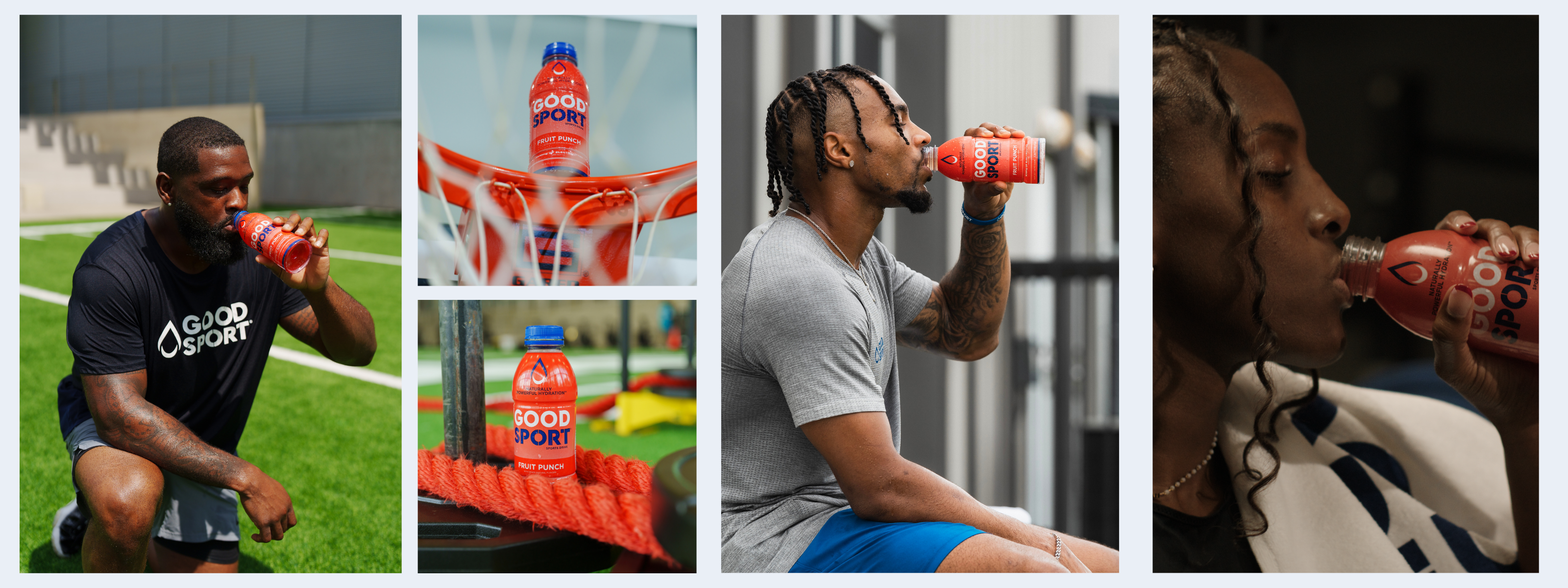 Collage of athletes drinking Fruit Punch. 