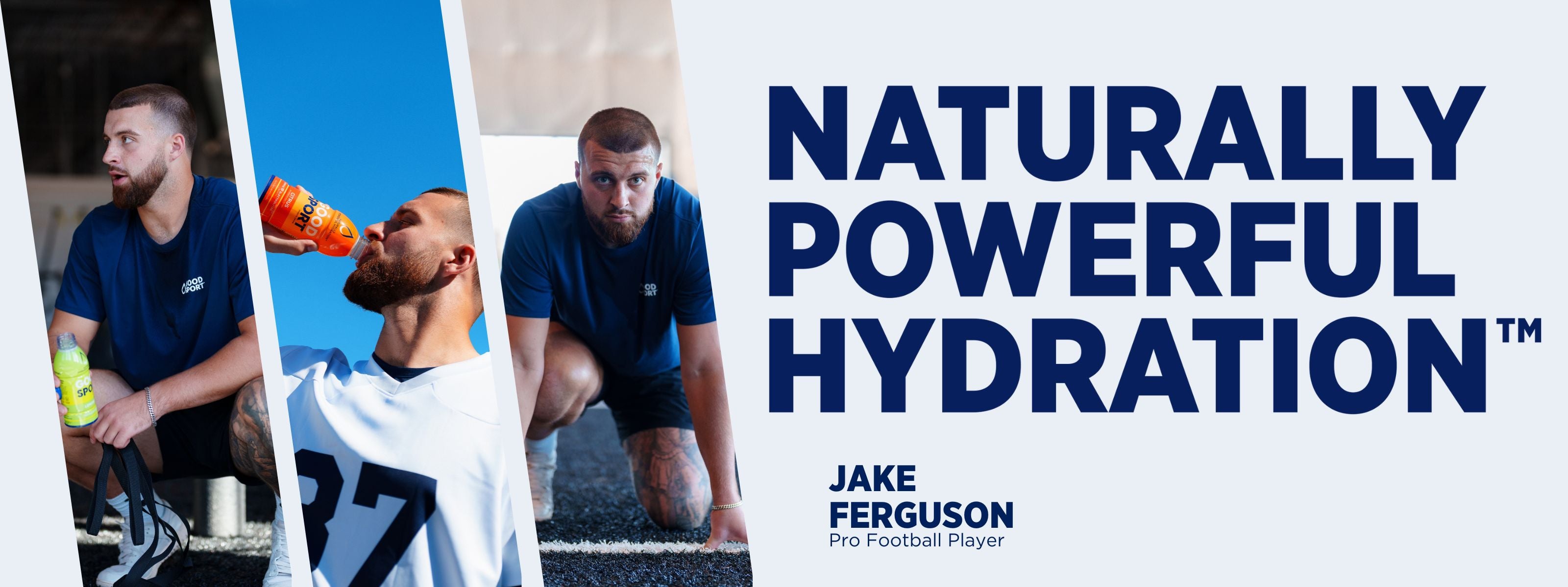 Naturally Powerful Hydration, Jake Ferguson, Pro Football Player drinking GoodSport 