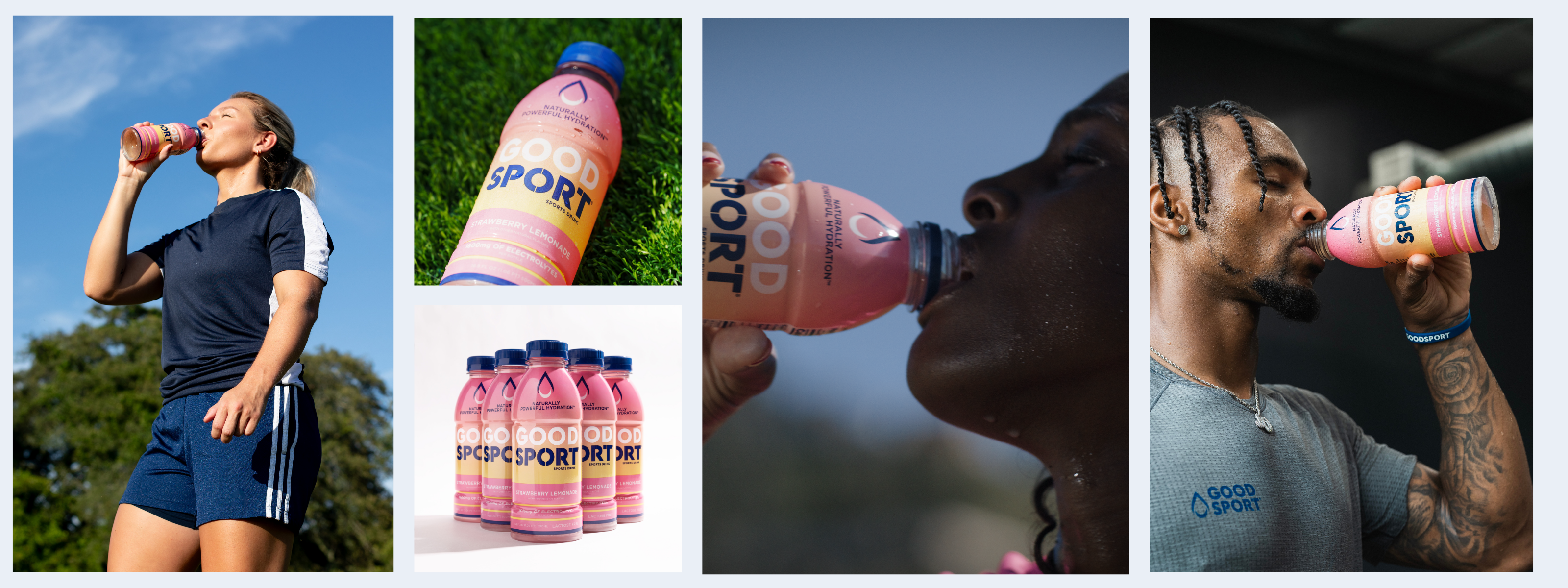 Collage of Athletes drinking Strawberry Lemonade 