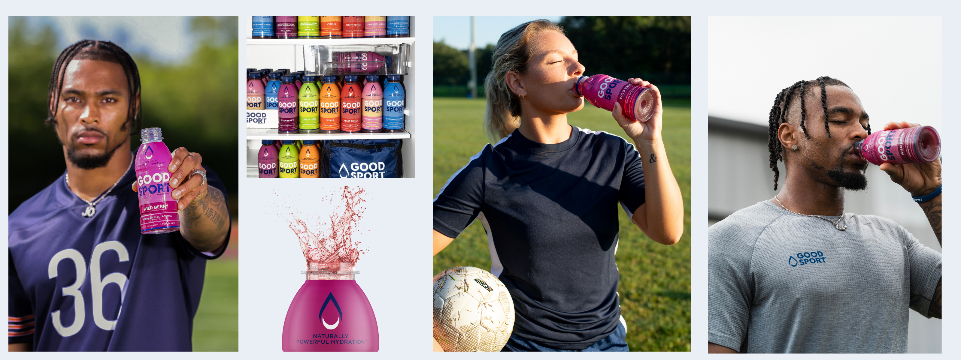 Collage of athletes drinking Wild Berry.